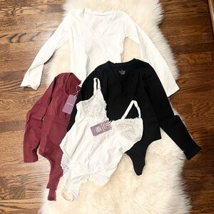 Lot of Four (4) HeyShape Bodysuits M/L in Burgundy, Black and White NWT
